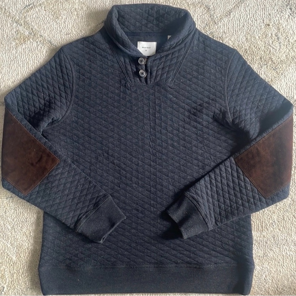 Billy Reid navy Diamond Quilt Shawl Collar Pullover Sweater